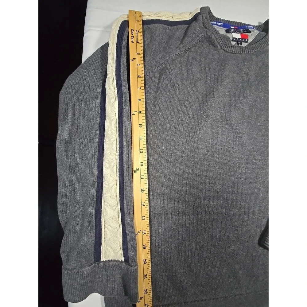 Vintage Y2K Tommy Jeans‎ Stripe Sweater Gray Logo Men's XL